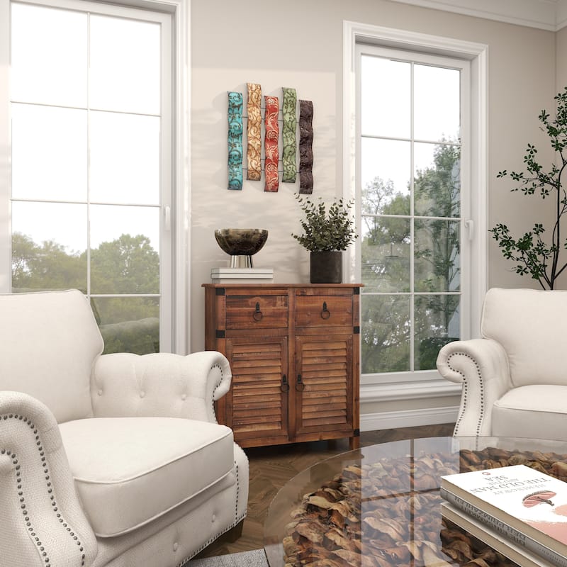 Multi Colored Metal 5 Wavy Panels Abstract Home Wall Decor with Embossed Details