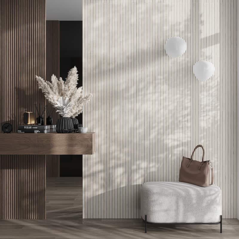 Bois 24x48 Warm White Taupe Ceramic Large Format Fluted Wall Tile (15.5 sq ft/case) - 2 Pack