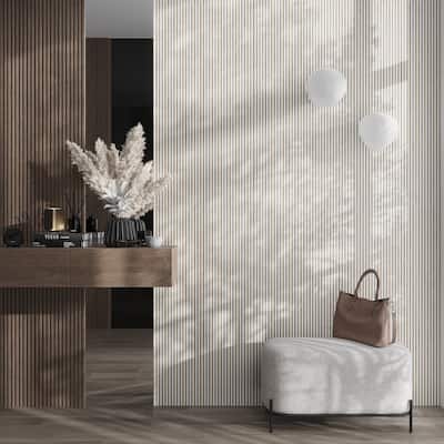 Bois 24x48 Warm White Taupe Ceramic Large Format Fluted Wall Tile (15.5 sq ft/case) - 2 Pack
