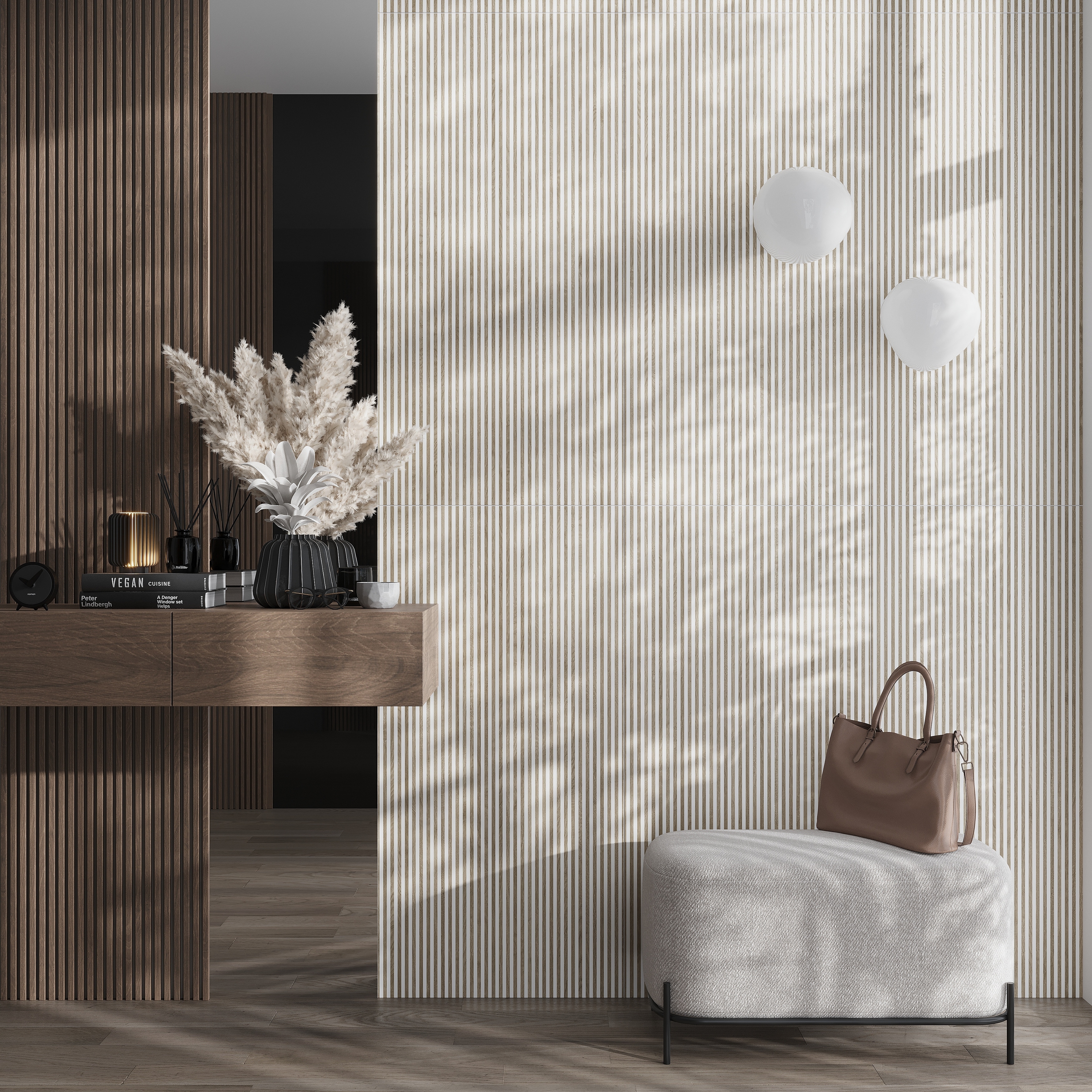 Bois 24x48 Warm White Taupe Ceramic Large Format Fluted Wall Tile (15.5 sq ft/case) - 2 Pack