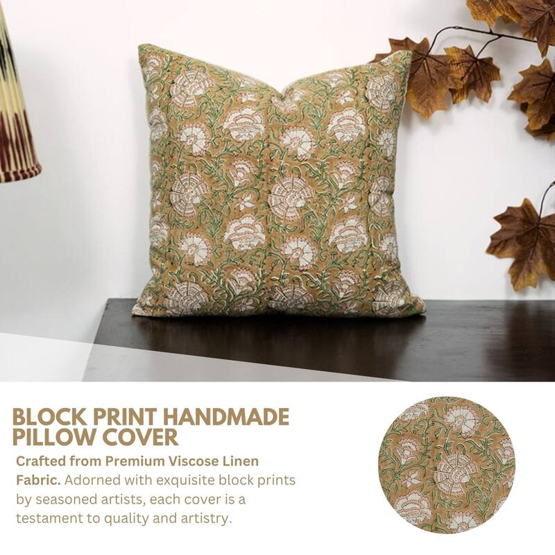Fabdivine Hand Block Print 14x36 Inch Floral Cushion Case for Farmhouse Soft Linen Boho Home Throw Décor Pillow Cover, Sonakshi