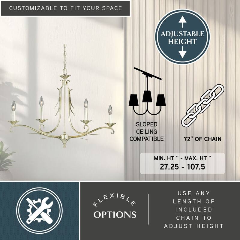 Austen 4L Linear Candle Chandelier Island Pendant Light Fixture - 33.5-in. W x 23.25-in. H x 33.5-in. D