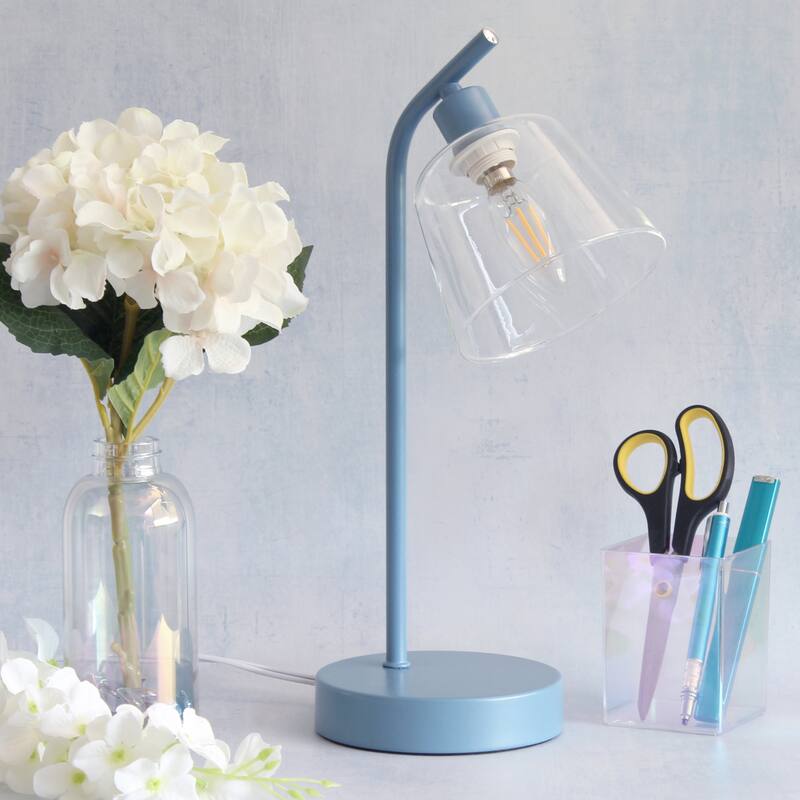 Angled Desk Lamp with Clear Ribbed Glass Shade - 15.75" - Blue