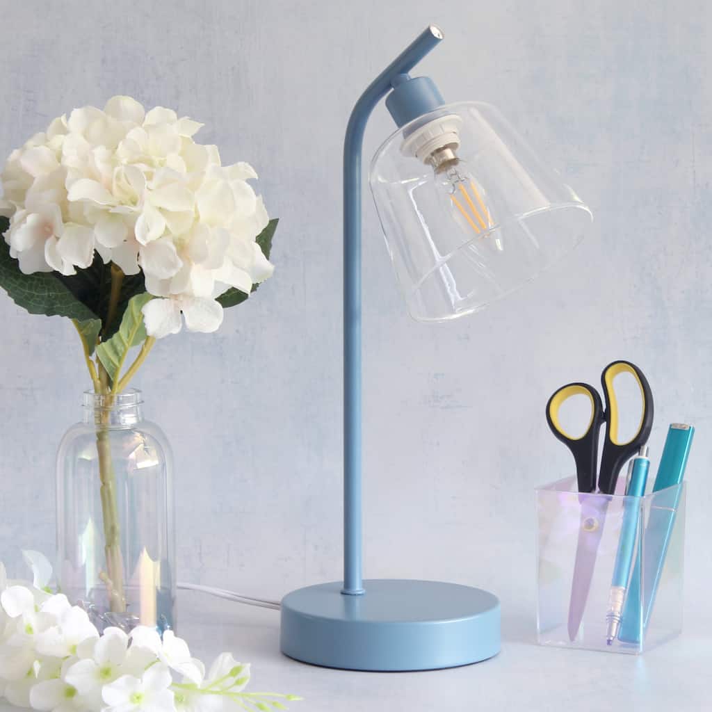 Angled Desk Lamp with Clear Ribbed Glass Shade - 15.75" - Blue