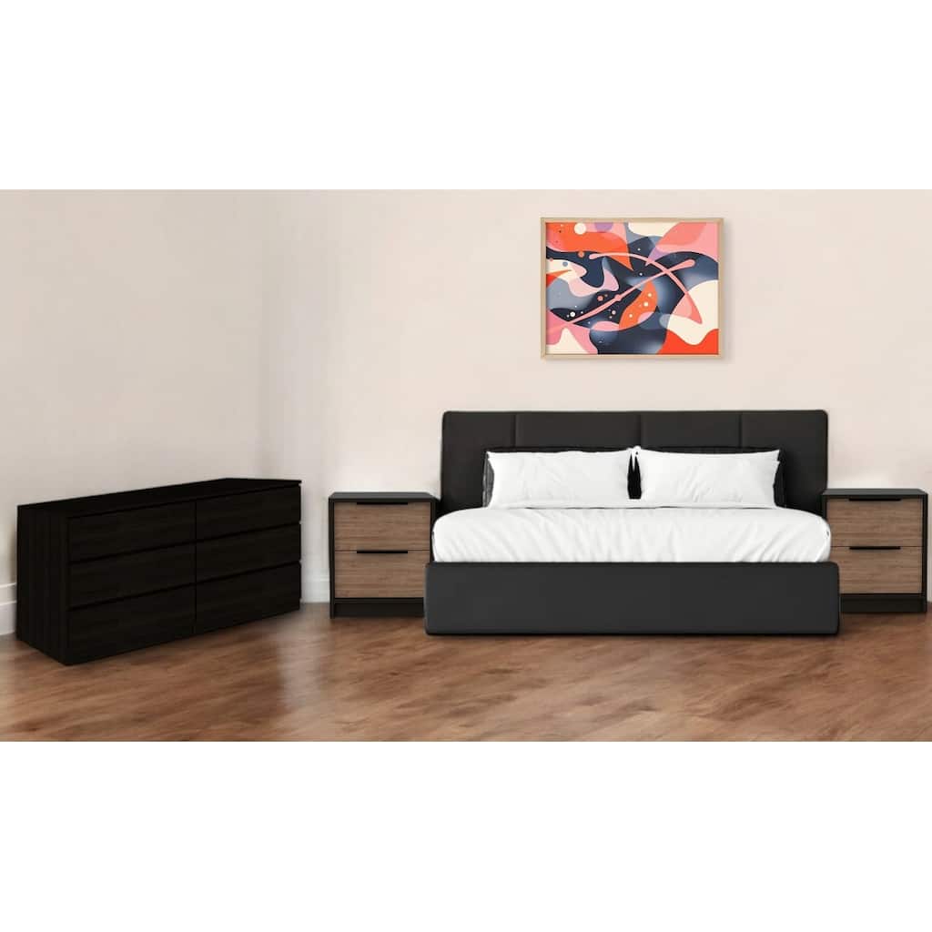 HomeRoots Three Piece Brown and Black Bedroom Set