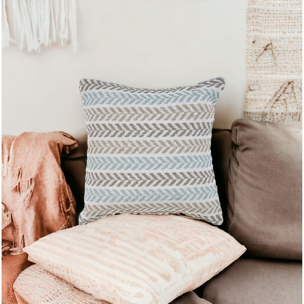 HomeRoots Set of Four 18" X 18" Blue Beach Chevron Cotton Zippered Pillow