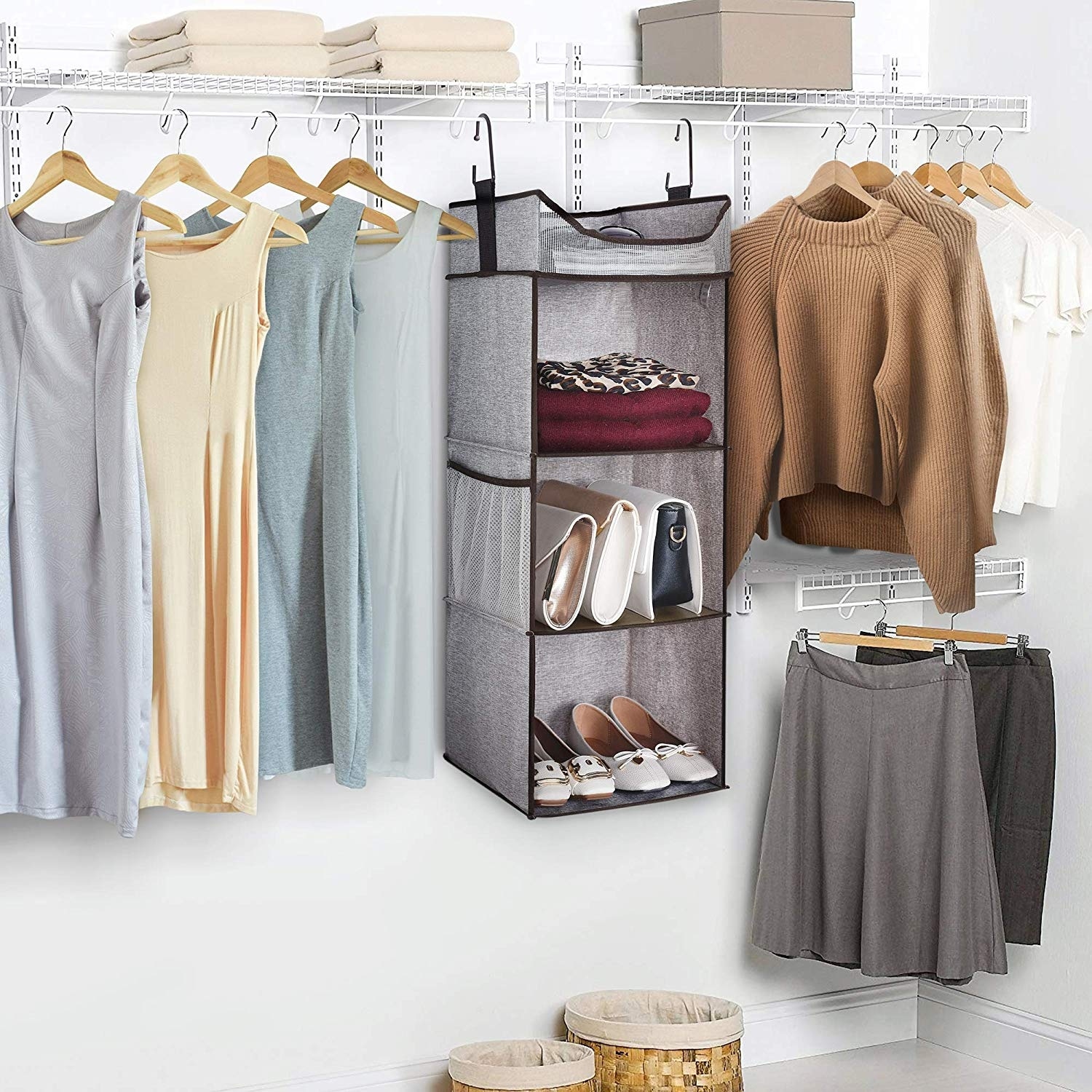 Shop Storageworks 3 Shelves Hanging Closet Organizer Gray 12 0 L X 12 0 W X 31 0 H Overstock 26173651