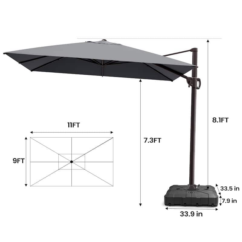 Pellebant 9 FT x 11 FT Outdoor Cantilever-Offset Umbrella with Base Stand