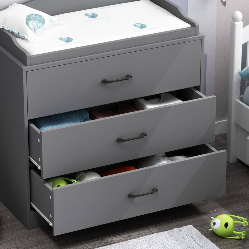 Kerrogee 3-Drawer Dresser with Changing Table - Grey/White/Black