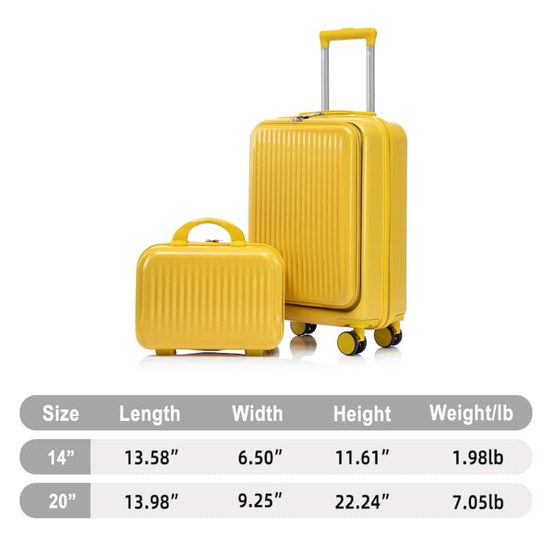 14"/20" 2 pcs/set in ABS Spinner Wheel Luggage, with Combination Lock and Front Opening Design, 14" Cosmetic Case