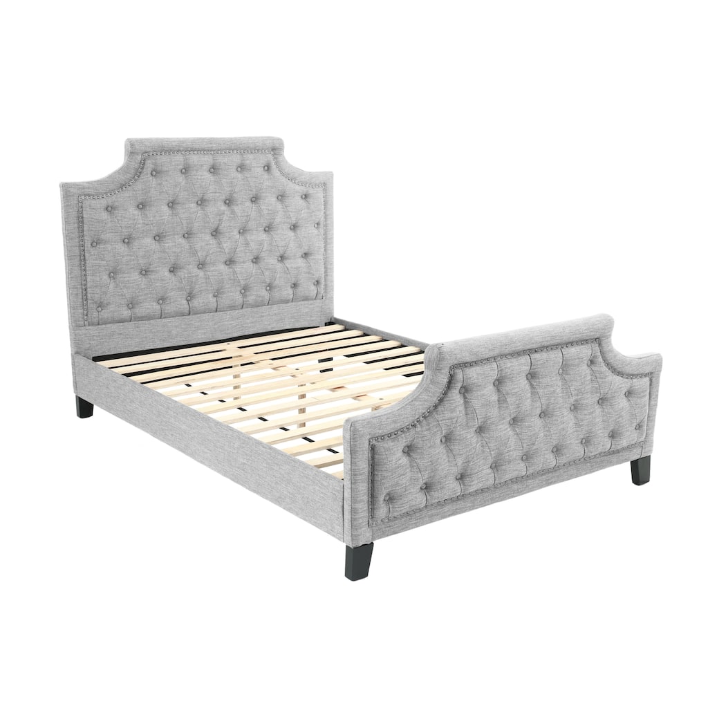 Full Size Gray Polyfiber Fabric Bed with Wood Frame