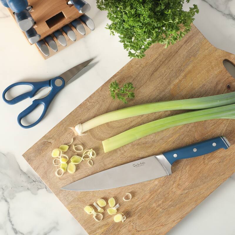 Sur La Table Kitchen Essentials 14 Piece Cutlery Set, German Steel Forged Knives, Beech Wood Block