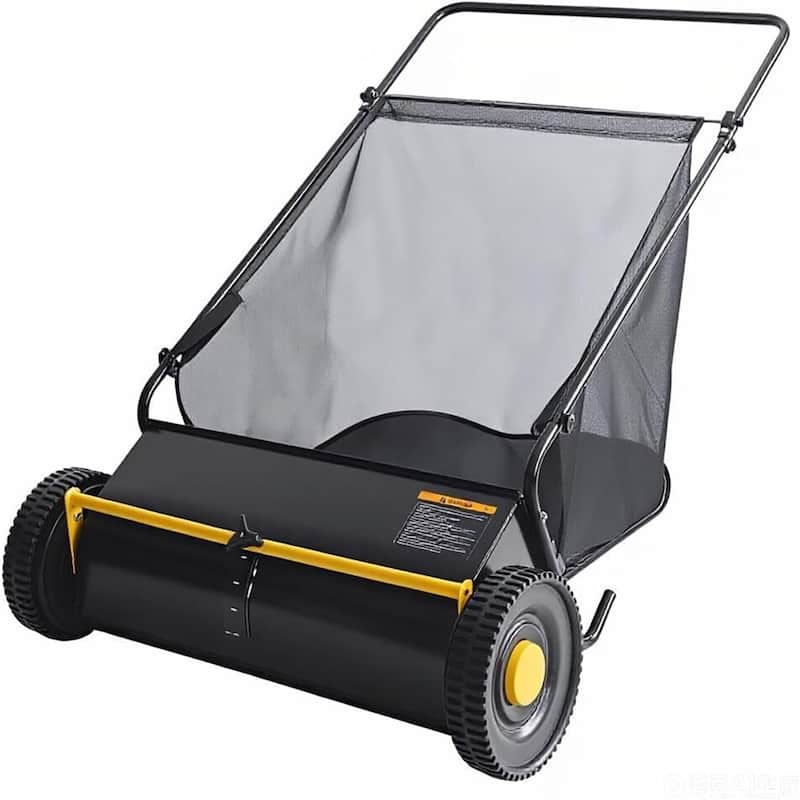 26 in Push Lawn Sweeper for All Terrains 7 cu. ft. Collection Bag 4 Brushes and Adjustable Height - Black