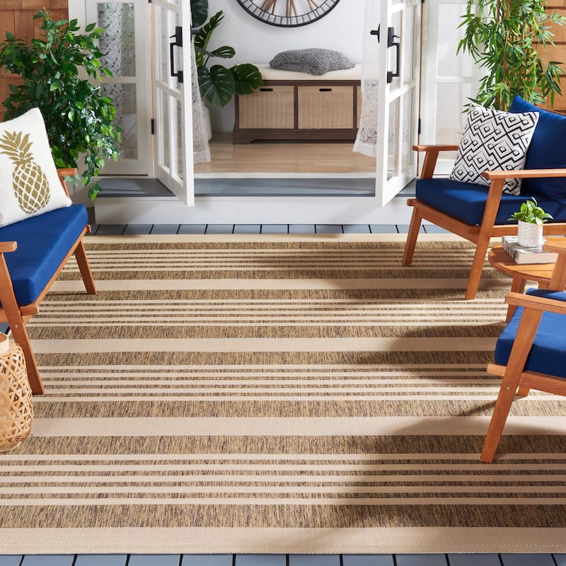 SAFAVIEH Courtyard Orsi Indoor/ Outdoor Waterproof Area Rug - 10' x 14' - Brown/Bone