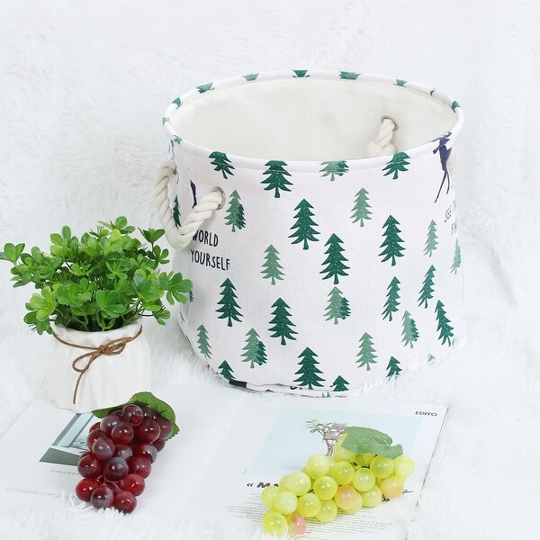 Linen Fabric Storage Bin Toy Box Basket Organizer 13" x 9.8" Purple Fawn Style - purple fawn - 13" x 9.8"