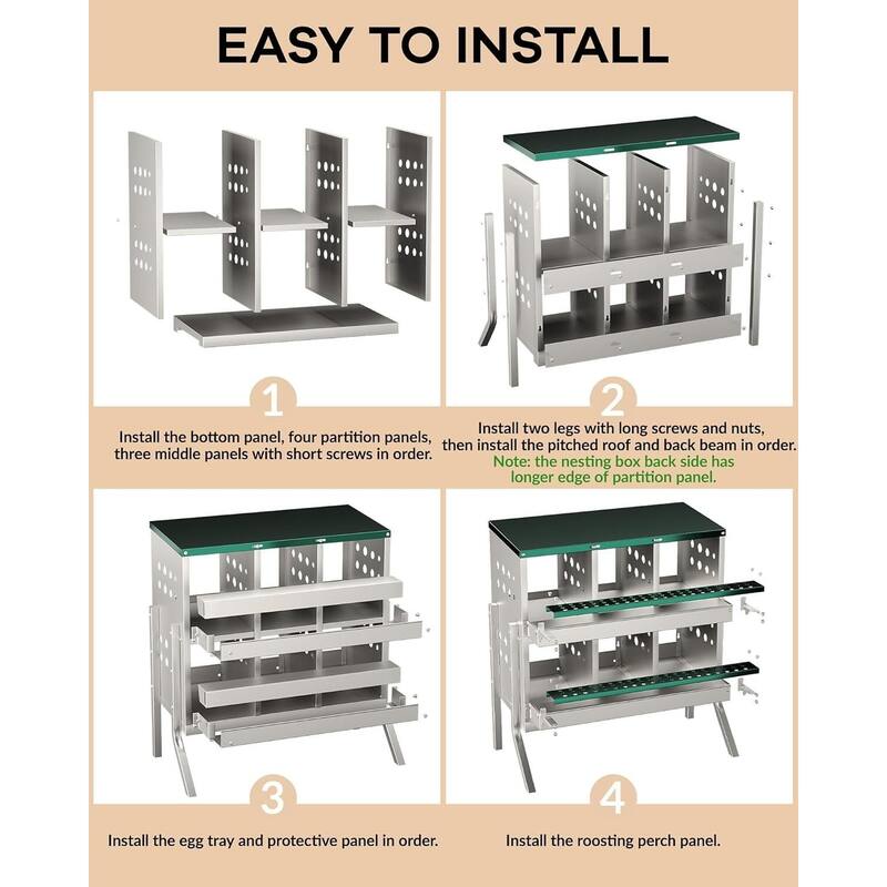 6-Compartment Metal Chicken Nesting Box, Waterproof Egg Laying Box