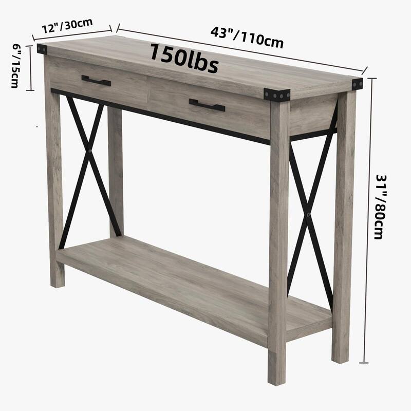 Industrial Console Table with Drawers 