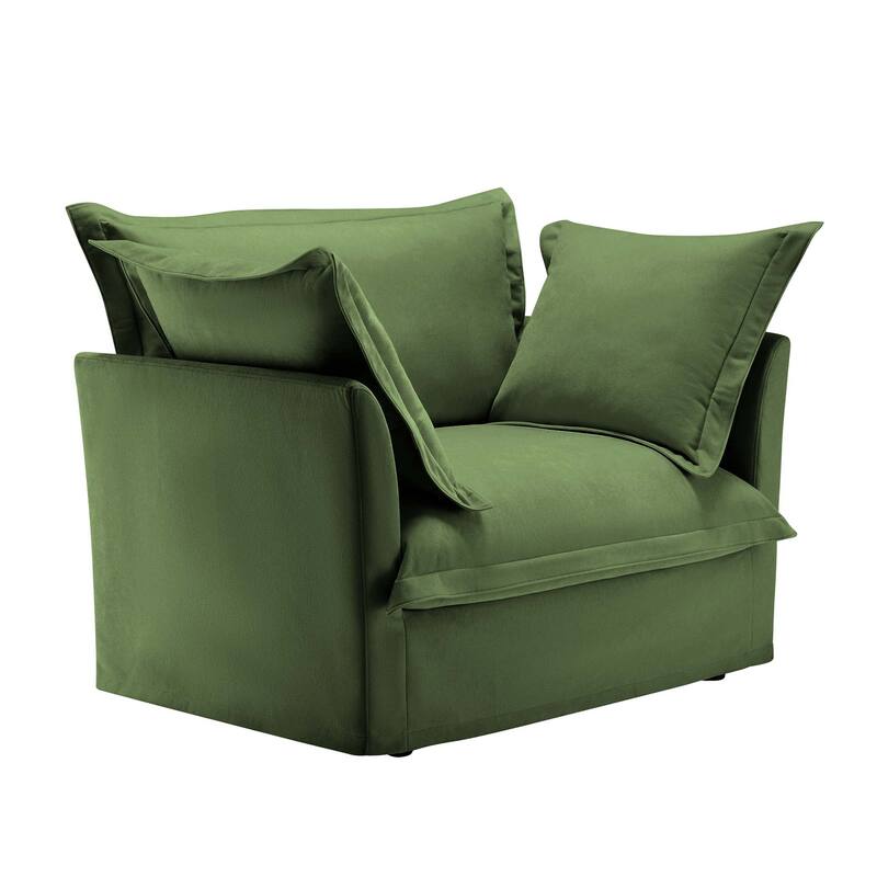Slip-Covered Armchair with 1 Back Cushion & 2 Toss Pillows, Chenille Deep Seat Reading Armchair, Comfy Single Sofa Chair
