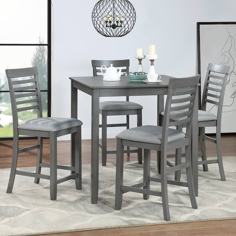 5 Piece Counter Height Dining Table Set, Wood Square Kitchen Table Set with Square Table and 4 Upholstered Chairs