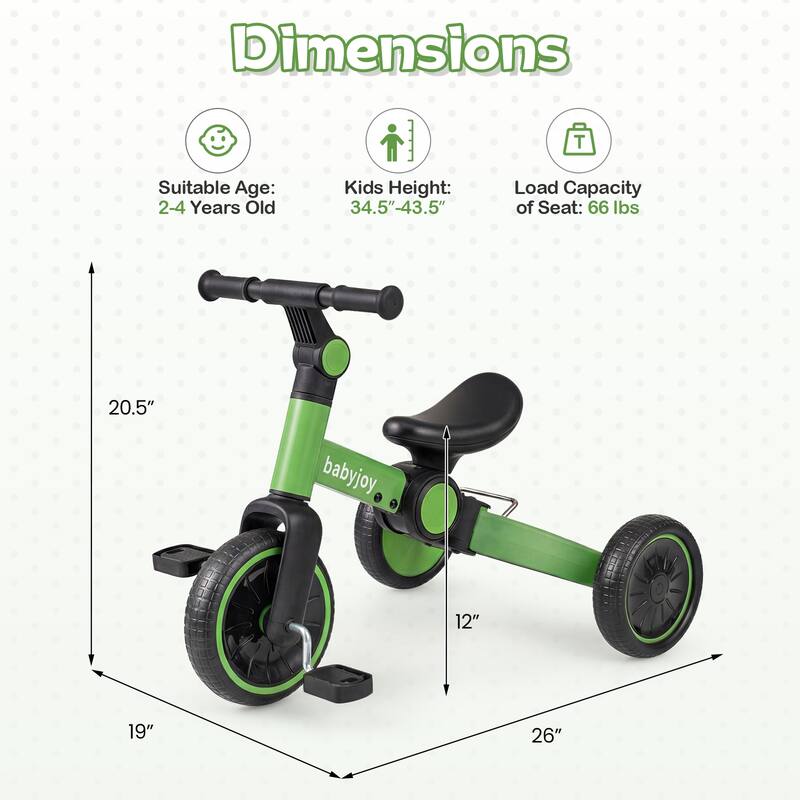 Gymax 5-In-1 Toddler Bike Kids Balance Bike w/ Removable Pedals