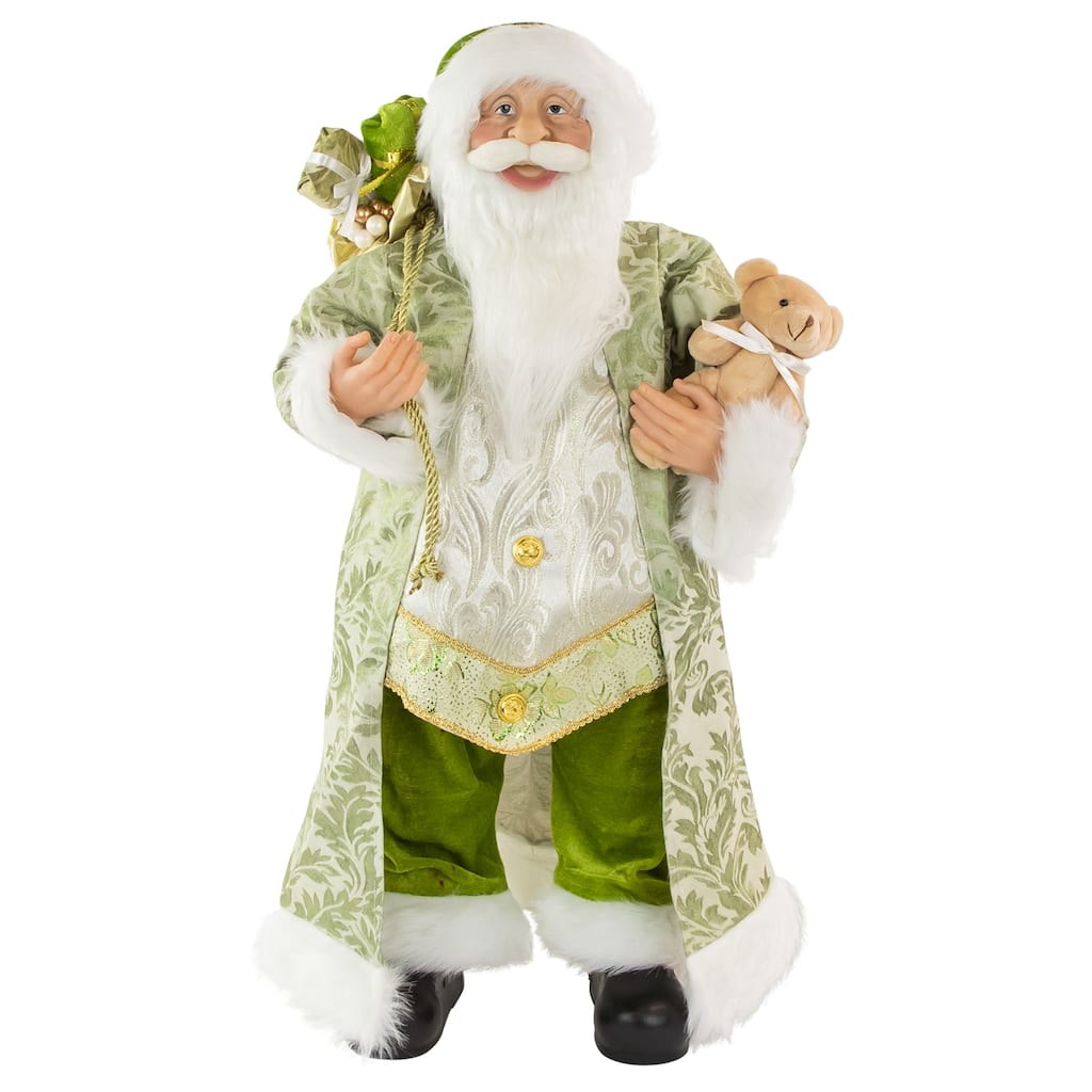 24" St Patrick's Irish Santa Claus with Teddy Bear and Gift Bag Christmas Figure