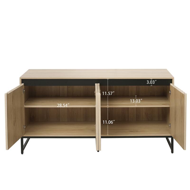 LED Sideboard Buffet Cabinet Storage Cabinet w/ Adjustable Shelf, Carved Cupboard Console Table for Living Room Hallway, Natural