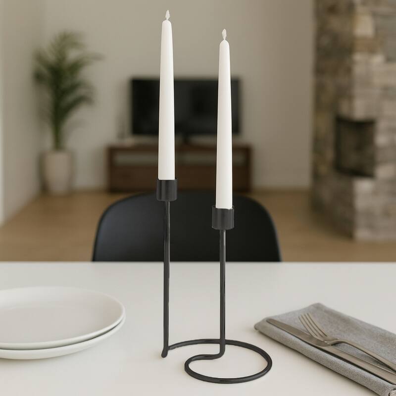 Metal Modern Swirl 2-Taper Candle Holder - Black - 8.0"