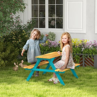 35'' Outsunny Kids Picnic Table Set with Wooden Table, with Seating