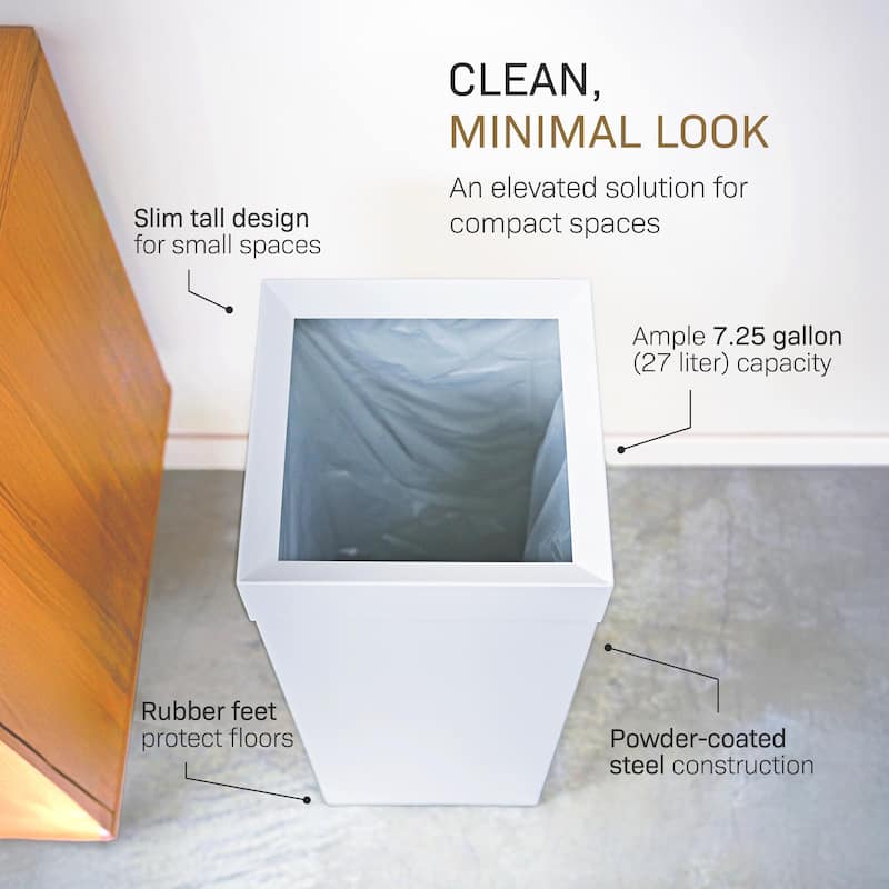 Yamazaki Home Trash Can, Steel, 7.25 gallons, 27 liters