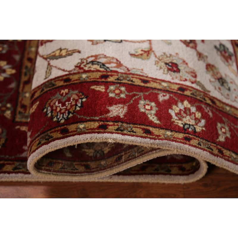 Floral Ivory Agra Indian Foyer Rug Hand-Knotted Wool Carpet - 3'1"x 5'1"