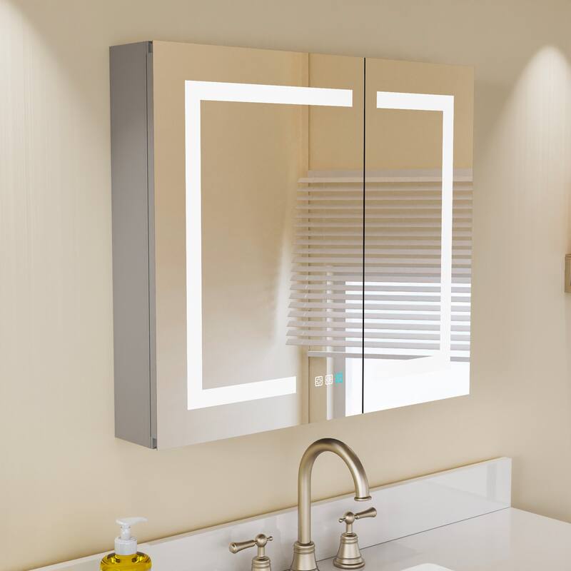 ExBrite LED Lighted Bathroom Medicine Cabinet with Mirror,Recessed or Surface Mount,Defog, Stepless Dimming - 30'' x 26''