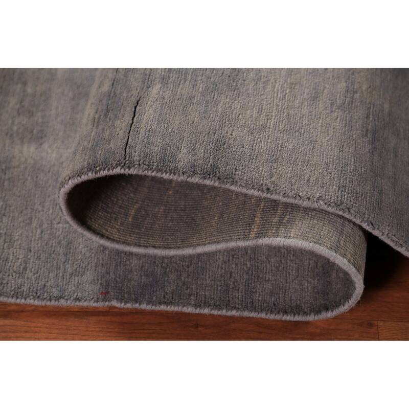 Modern Gabbeh Area Rug Oriental Hand-Knotted Grey Wool Carpet - 4'11" x 6'4"