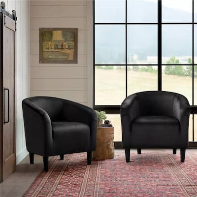 PU Leather Accent Chair Modern Barrel Chair Matte Black - 27" x 39"