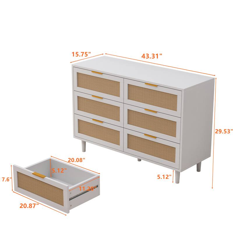 6-Drawers Rattan Storage Cabinet for Bedroom and Living Room
