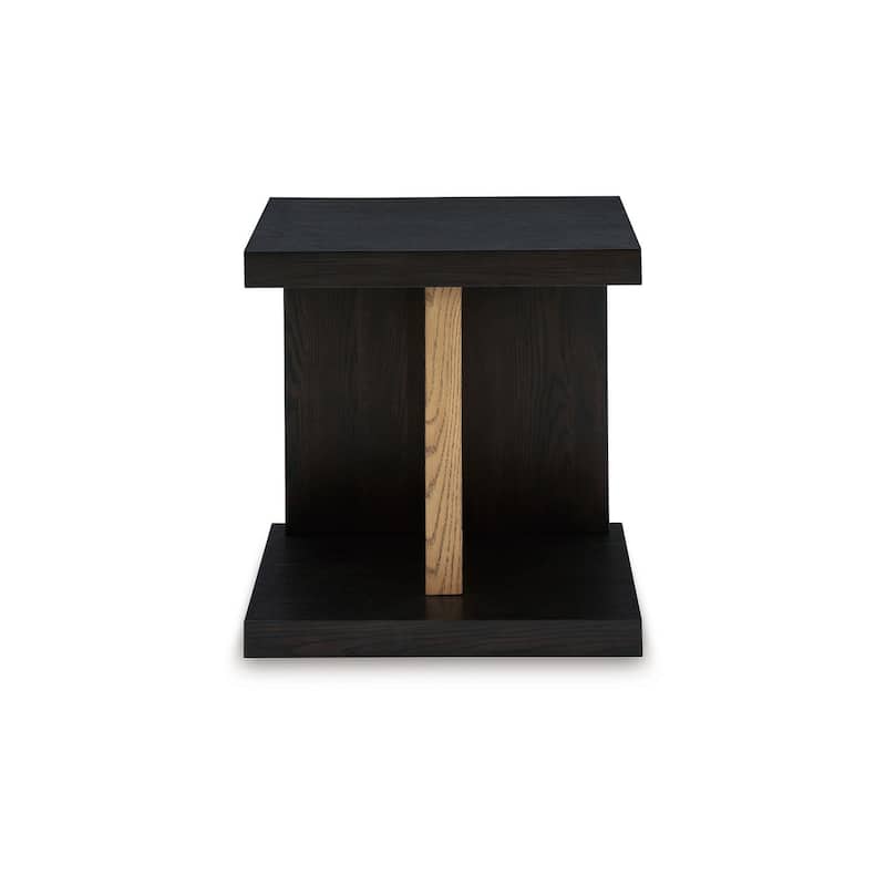 Copa Chairside End Table, Dual USB Port, 22 Inch Oak Brown and Black