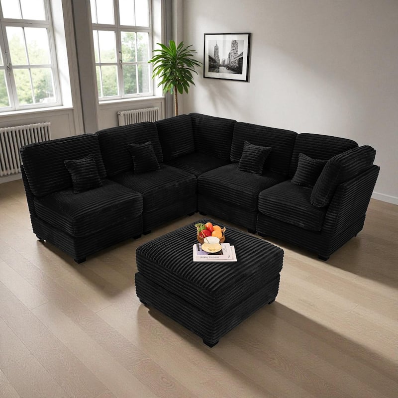 123" Modular U-Shaped Sectional Sofa Couch, 6-Seater Deep Seat Plush Corduroy Sofa Bed Chaise for Living Room