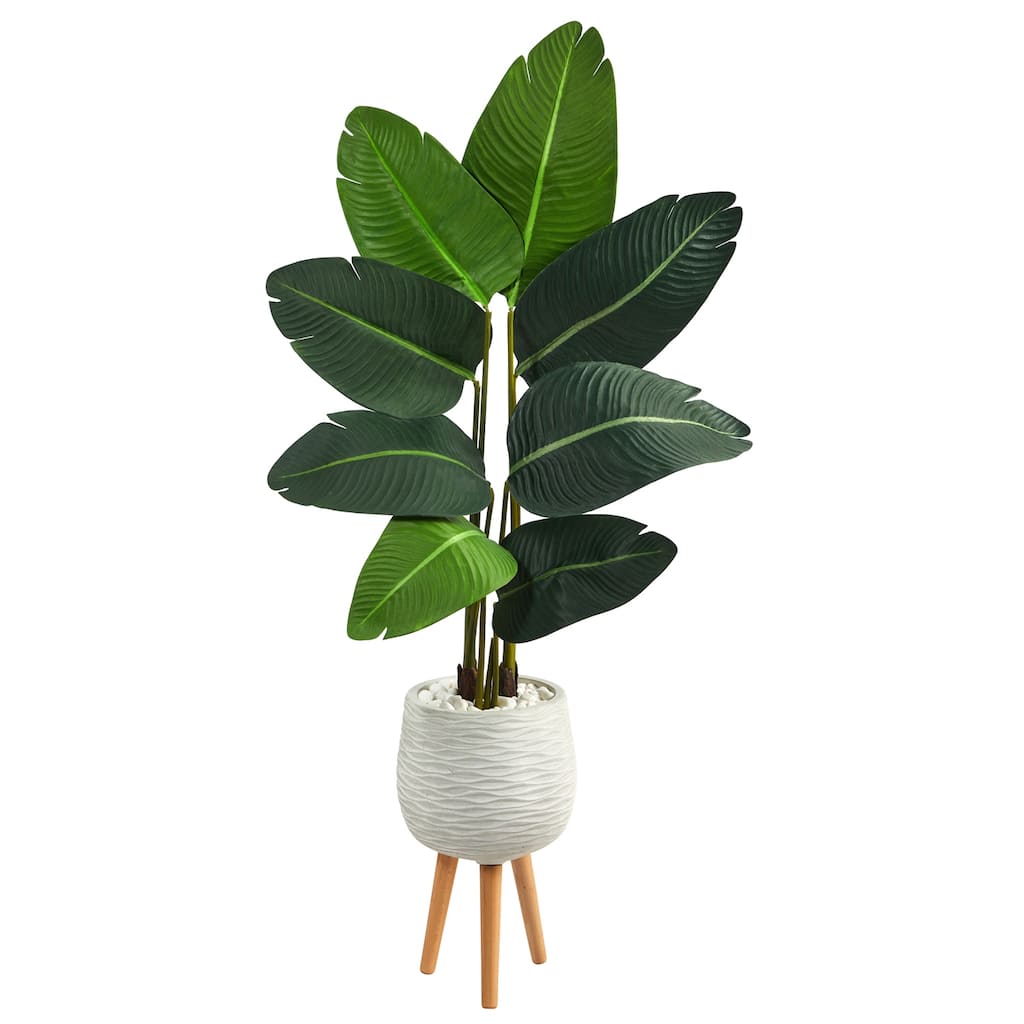 Artificial Palm Tree 5ft Coastal Decor White Planter Indoor Outdoor Accent - Green - 51-60 Inches