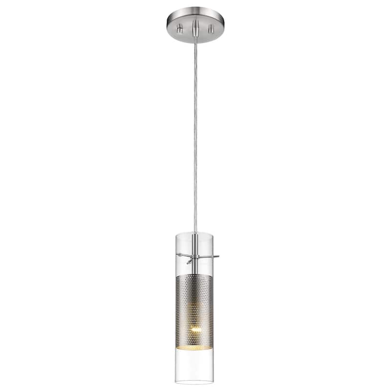 HomeRoots Glass and Silver Mesh Shade Hanging Light - 3.25' X '12' X '3.25
