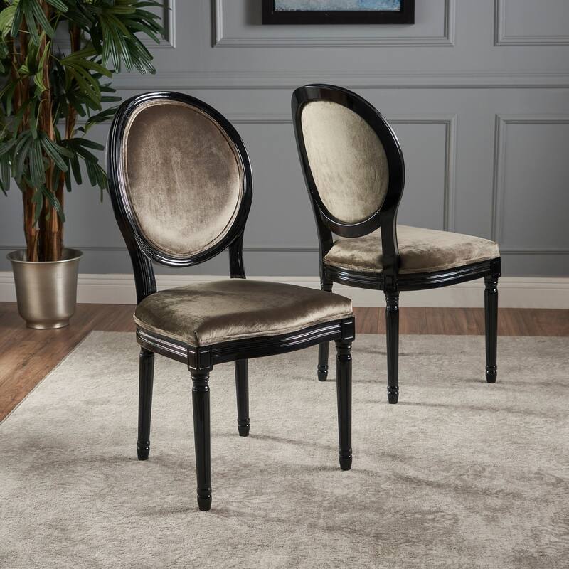Phinnaeus Contemporary Velvet Dining Chairs (Set of 2) by Christopher Knight Home - Grey + Gloss Black
