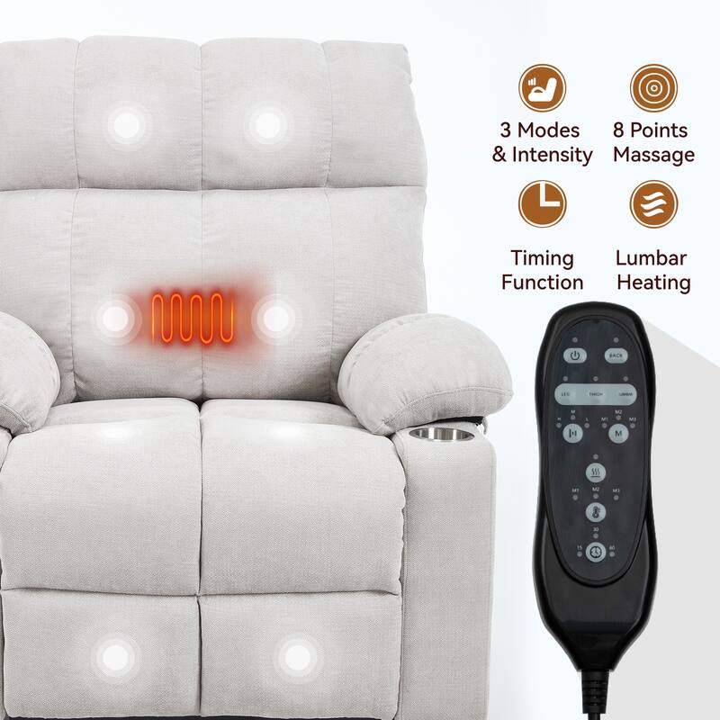 Power Lift Recliner Chair with Massage & Heat – 350 lbs Capacity, Dual Motor, 8-Point Vibration, Lumbar Heating, Cup Holders