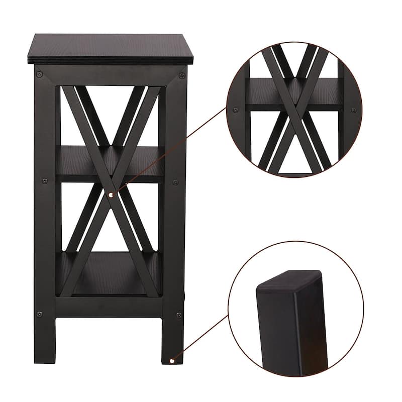 Modern Nightstand with 3-Tier Storage Shelves, Nightstands Set of 2