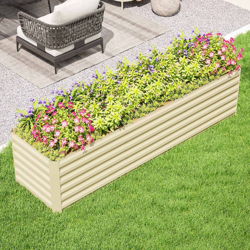 Galvanized Steel Wood Grain Raised Garden Bed 94 inches - 94" L x 23.5" W x 22.25" H
