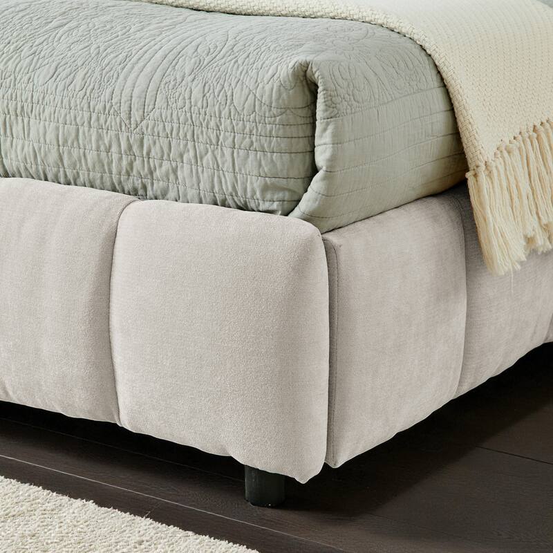 California King Upholstered Bed Frame with Chenille Fabric Headboard and Underbed Storage Drawers Modern Platform Bed