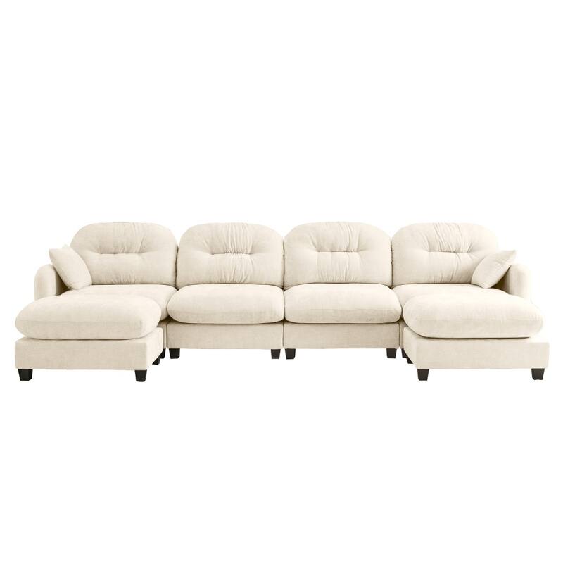 140" Premium Modular Chenille Sectional U-shaped Sofa with Movable Ottomans