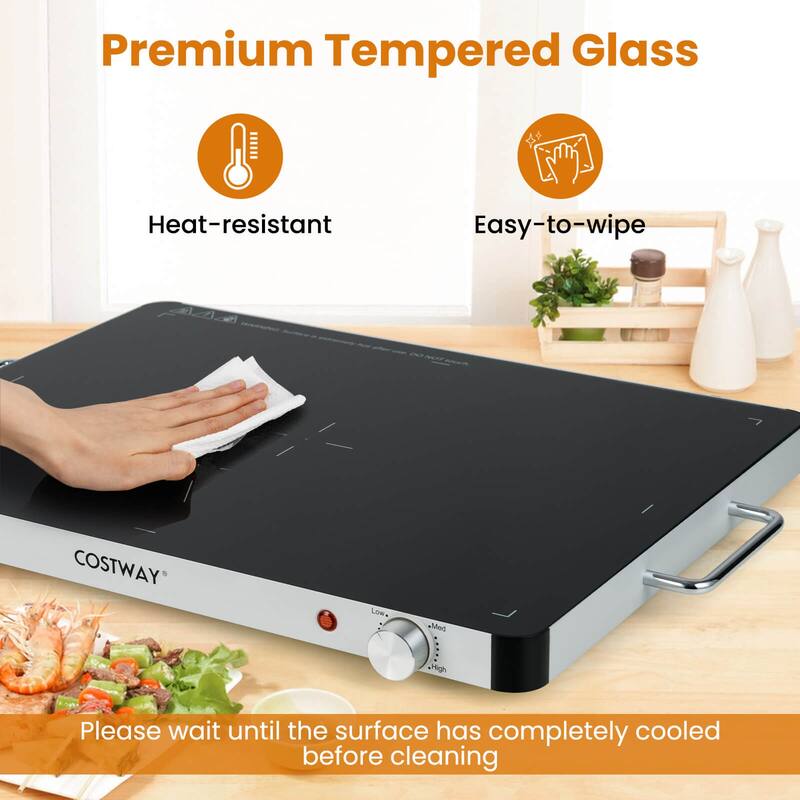 Costway 1/2/3/4PCS 16" x 12" Electric Warming Tray Tempered Glass Food