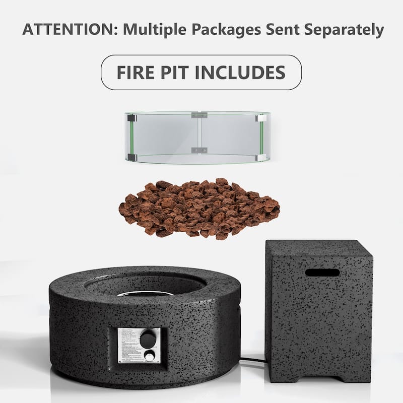 COSIEST 3-Piece Outdoor Round Fire Pit with Tank Cover, Wind Guard