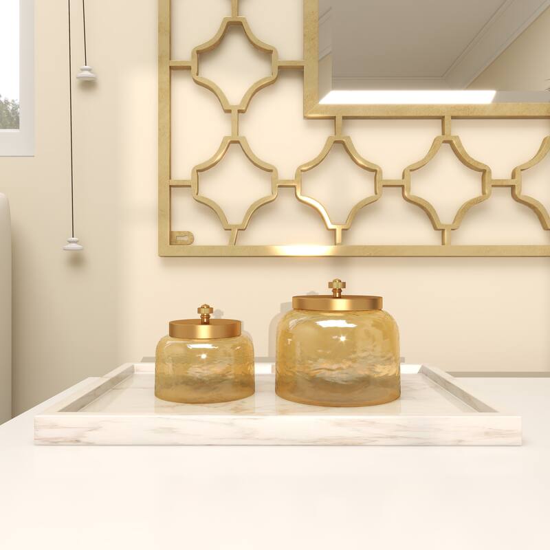 CosmoLiving by Cosmopolitan Gold Glass Living Room Decorative Jars with Metal Lids (Set of 2)