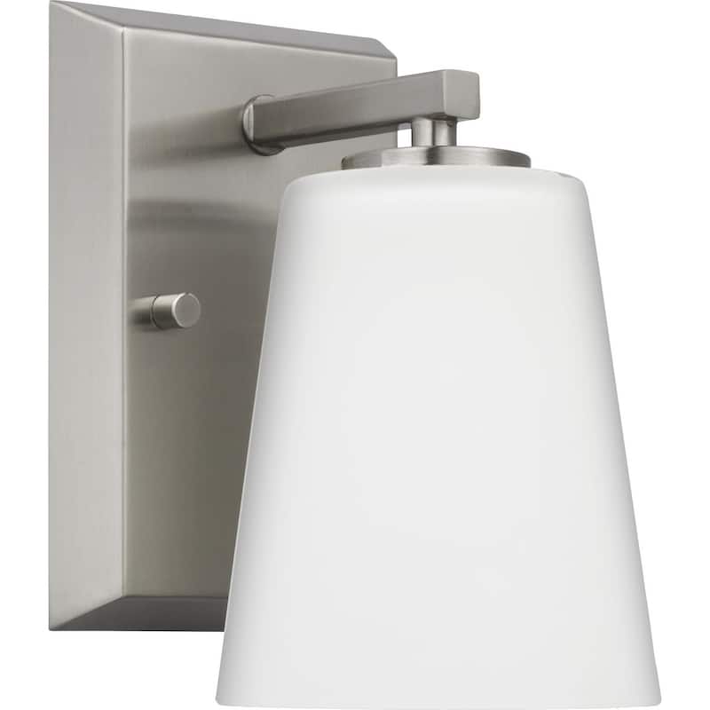 Vertex Collection One-Light Brushed Nickel Etched White Glass Contemporary Bath Light - 4.75 in x 6.25 in x 7.5 in