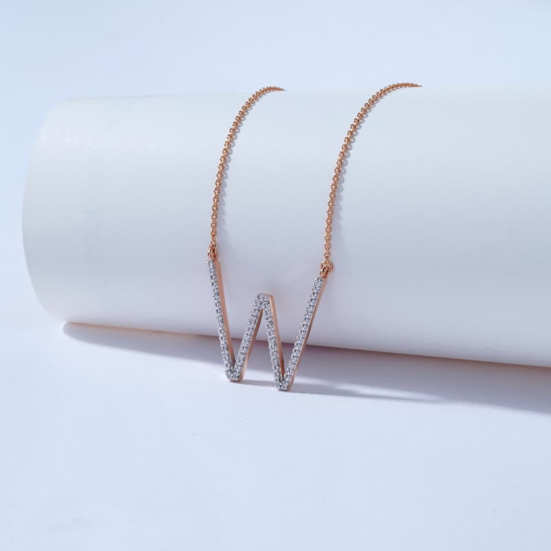 1/20ct TDW Diamond Classic Initial Pendant Necklace in Silver for Women - W - Rose