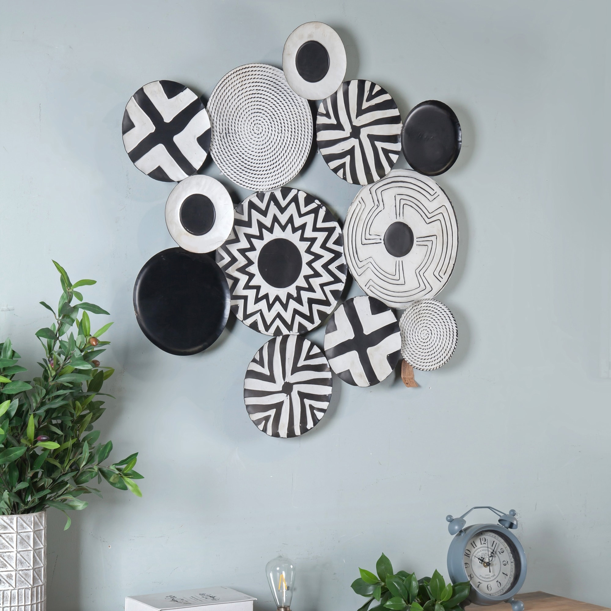 The Curated Nomad Black and White Metal Abstract Wall Art Overstock